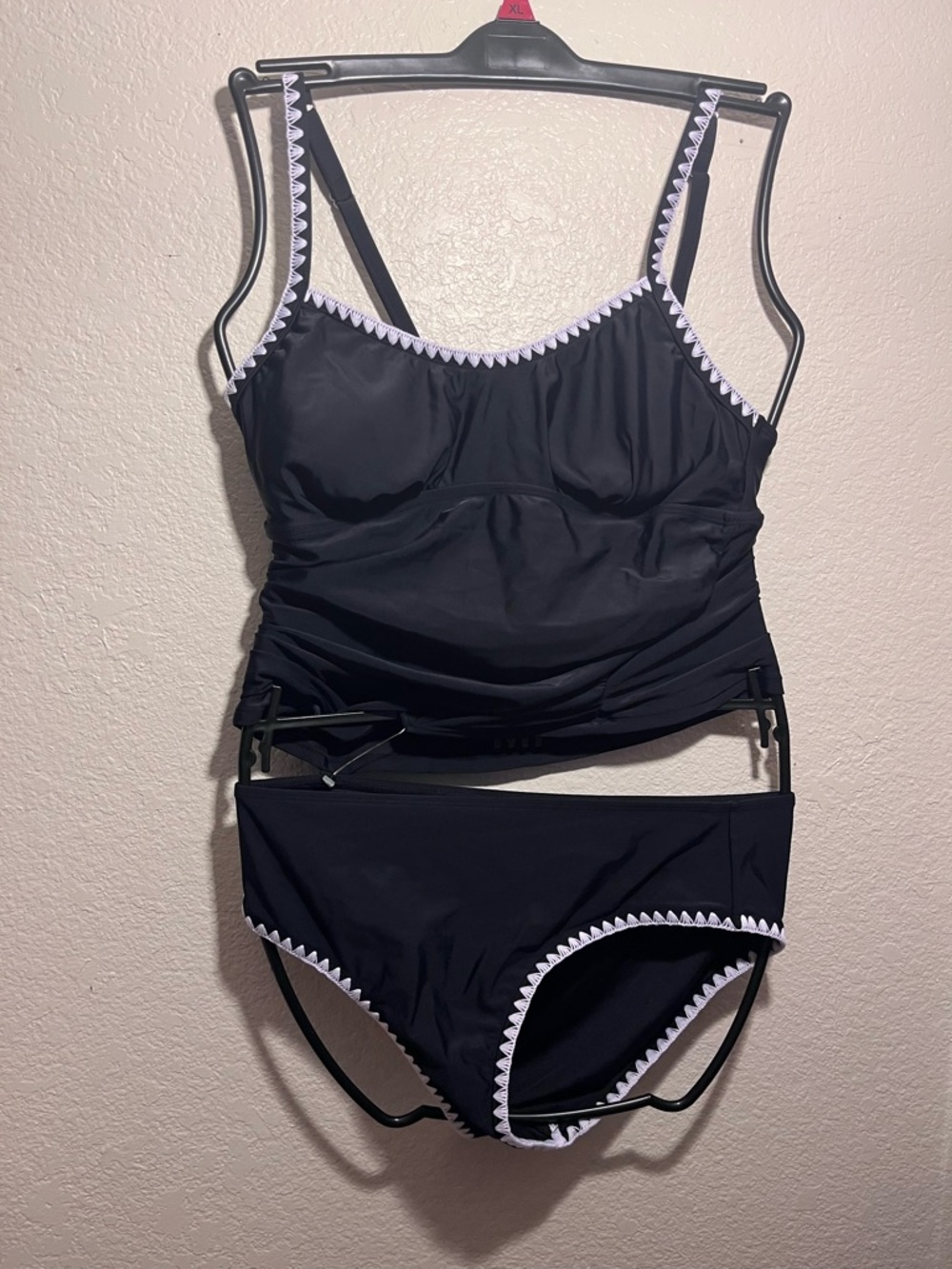 Black Tankini Set with White Trim - Women's Swim